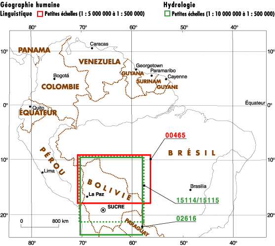 Les différentes cartes de géographie humaine, hydrologie – petites échelles – en Bolivie