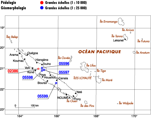 Les différentes cartes de pédologie, géomorphologie – grandes échelles – en Nouvelle-Calédonie