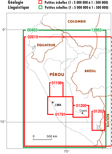 Les différents atlas et cartes de géologie, linguistique au Pérou